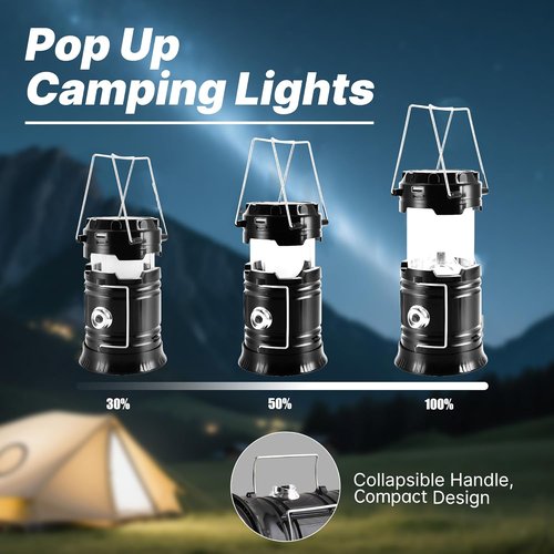 Lichamp Portable Solar Camping Lantern - USB Rechargeable LED Flashlight | 4-Pack Emergency Survival Kit