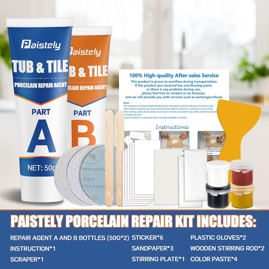 Skiennix Porcelain Repair Kit - Waterproof & Non-Toxic Solution for Ceramics, Tile, Granite & More