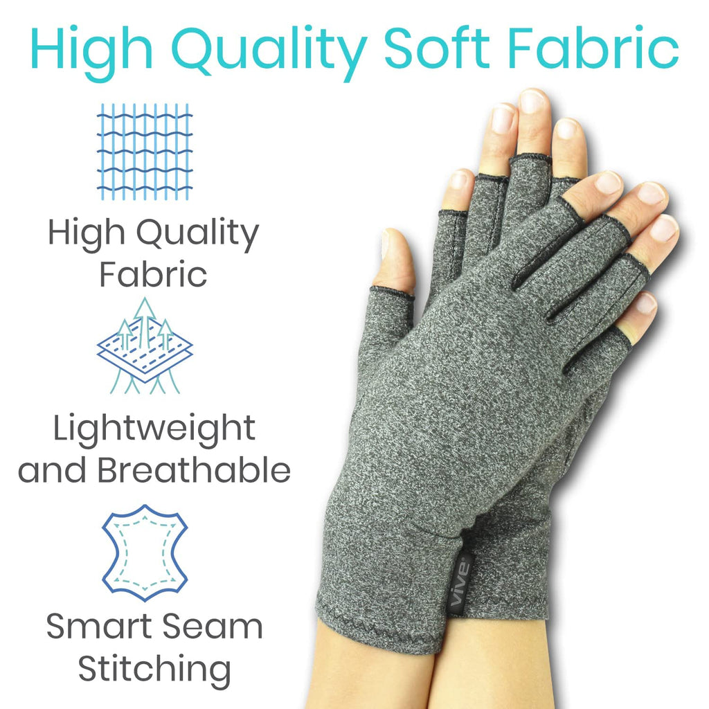 Vive Arthritis Gloves (2 Pairs) - Men Women Rheumatoid Compression Hand Glove for Osteoarthritis - Arthritic Joint Pain Relief - Carpal Tunnel Wrist Support - Open Finger Fingerless Thumb for Typing