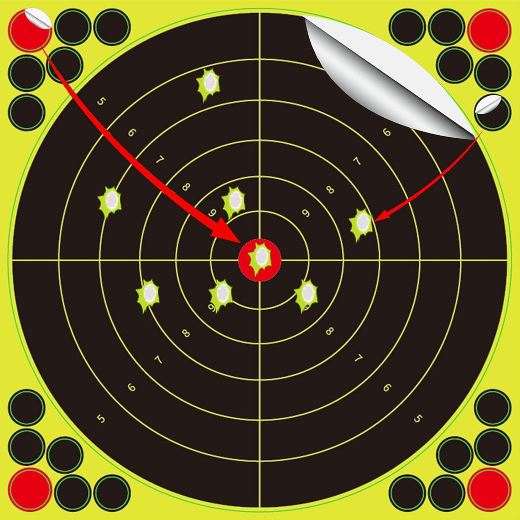 Reactive Fluorescent Shooting Targets by Splatter Targets - 12x12” Adhesive Stickers with Repair Patches for Range Training