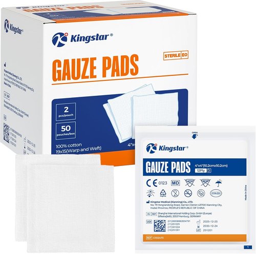 100Pcs Sterile Gauze Pads - 4x4 Inch, 12-Ply, Highly Absorbent Cotton for Wound Care