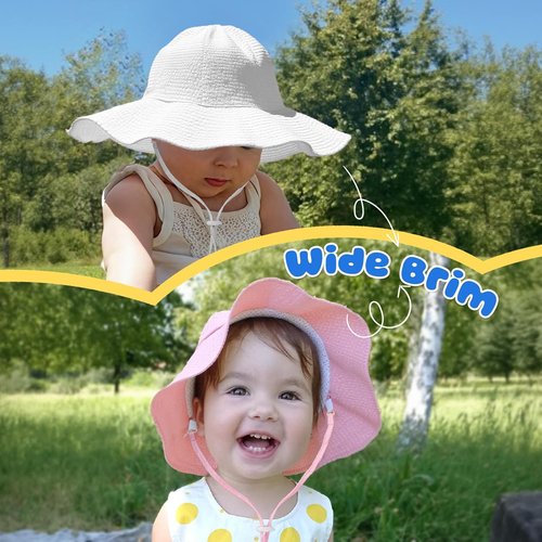 HONGTEYA Baby Sun Hat - Adjustable Toddler Beach Hat with Wide Brim for Sun Protection | Summer Outdoor Use