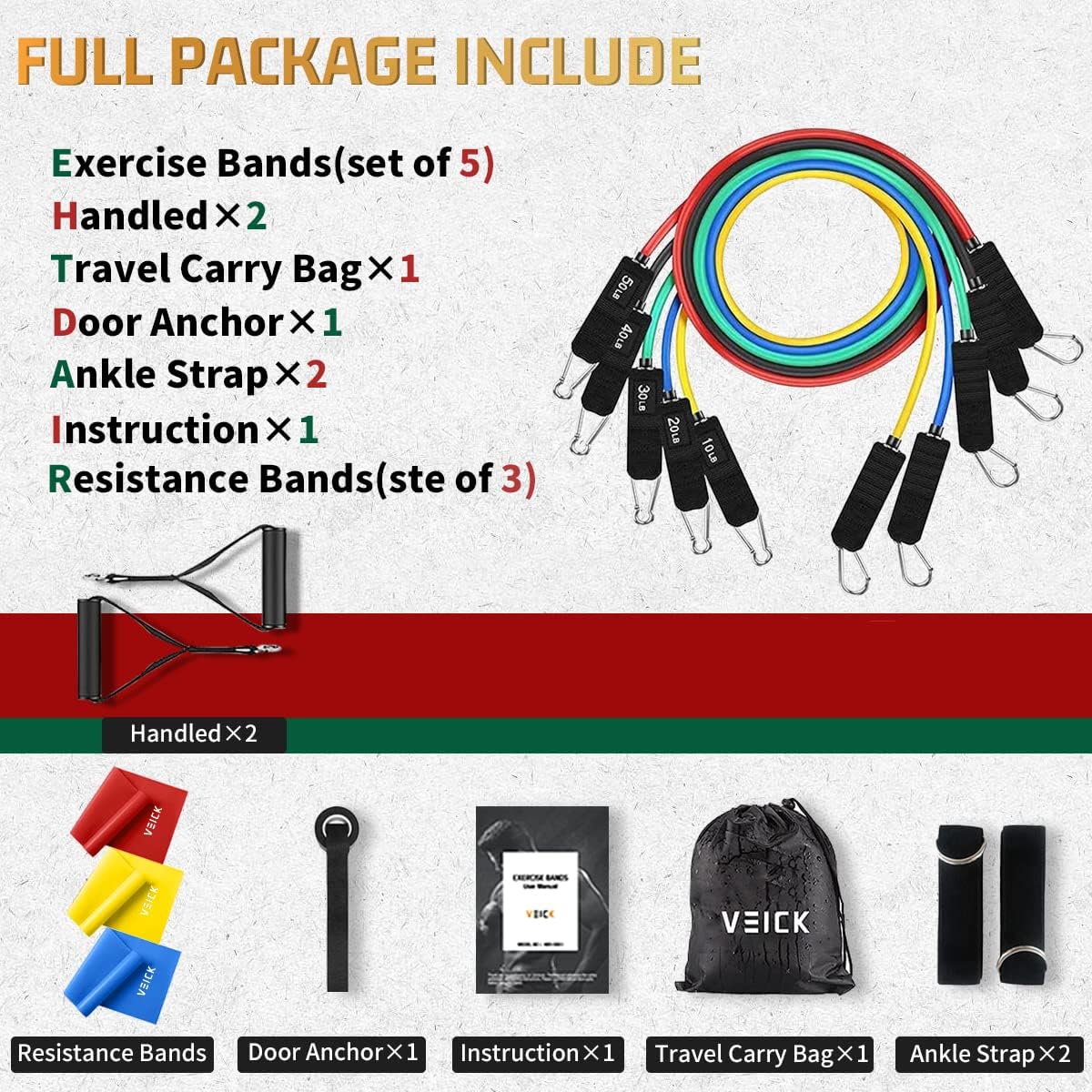 VEICK Resistance Bands - Versatile Workout Bands with Handles for Men & Women | Home Fitness Equipment