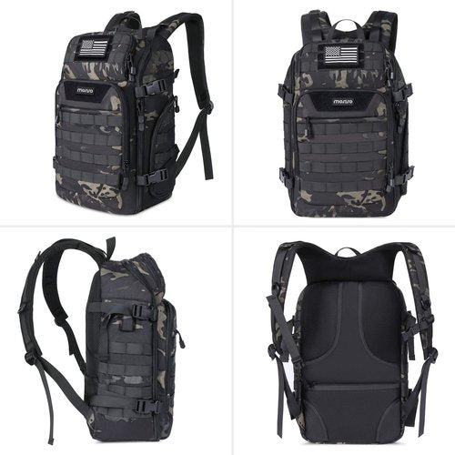 MOSISO 30L Tactical Backpack, Military Daypack 3 Day Assault Rucksack Outdoor Hiking Hunting Fishing Camping Training Shoulder Bag with USA Flag Patch & USB Charging Port, Night Camouflage