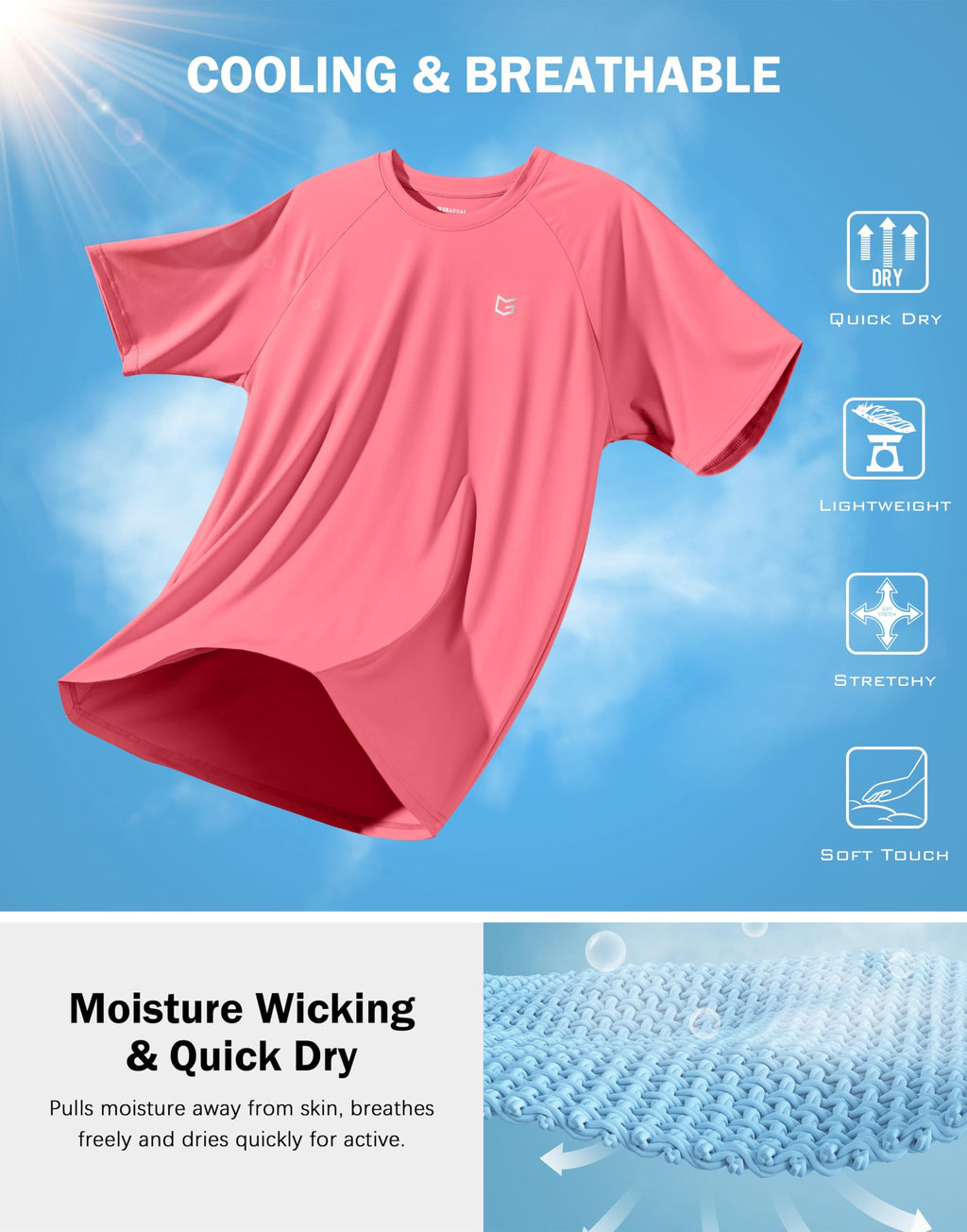 G Gradual Men's Athletic Workout T-Shirts Moisture Wicking Cooling Running Shirts Short Sleeve Performance Tee for Gym Tennis(Pink,XL)