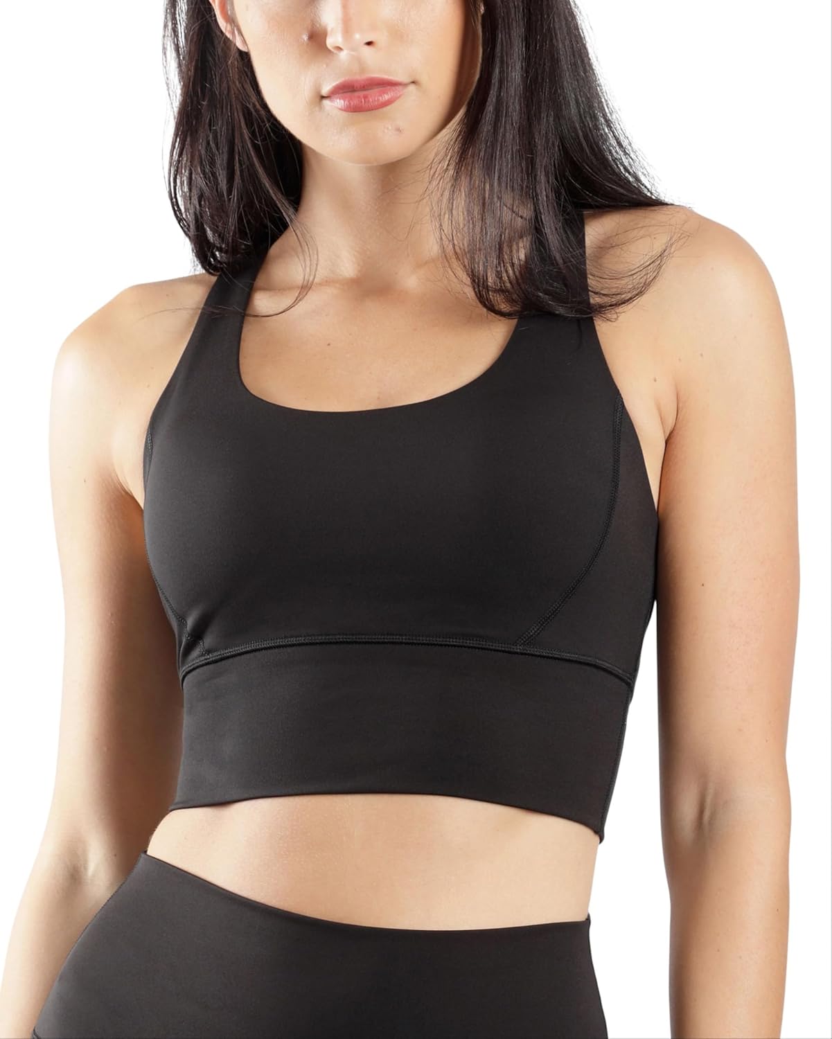 90 Degree By Reflex Long Line Sports Bra - Medium Impact Racerback Yoga Top for Comfort & Support
