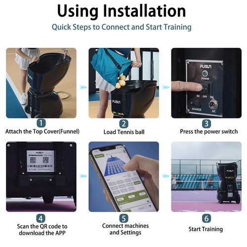 PUSUN PT-SAMRT-Professional Tennis Ball Machine with App Control - 100+ Ball Capacity - 12 Training Modes - 4-6 Hours Battery Life (Black)
