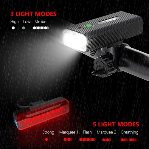 1200 Lumens Bike Lights for Night Riding,Super Bright Bike Lights Front and Back,USB Rechargeable Bicycle Light,3 LED Bike Headlight with Power Bank Function,IPX5 Waterproof,3+5 Light Modes