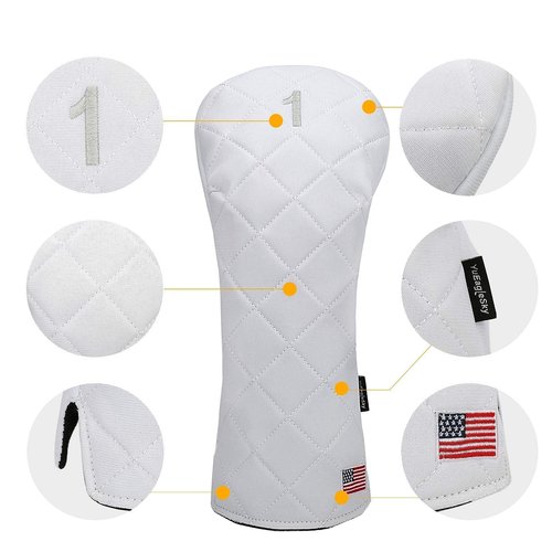 YuEagleSky Golf Club Head Covers (4PCS) Driver Fairway #3#5 Hybrid USA Flag for Club Men Women (White)