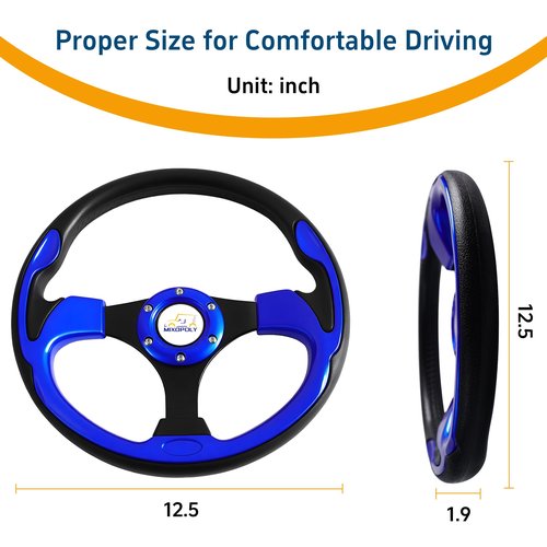 Mixopoly 12.5" Universal Golf Cart Steering Wheel fits Club Car DS/Precedent/Onward/Tempo, Yamaha, and EZGO TXT/RXV Golf Cart, Anti-Slip and Good Grip (Blue)