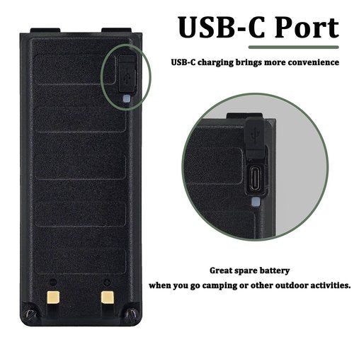 BAOFENG UV-25 Battery BL-UV25 for Radio USB-C Charging 5200mAh BL-UV25 High Capacity Li-ion Battery DC7.4V for Two Way Radio Accessories