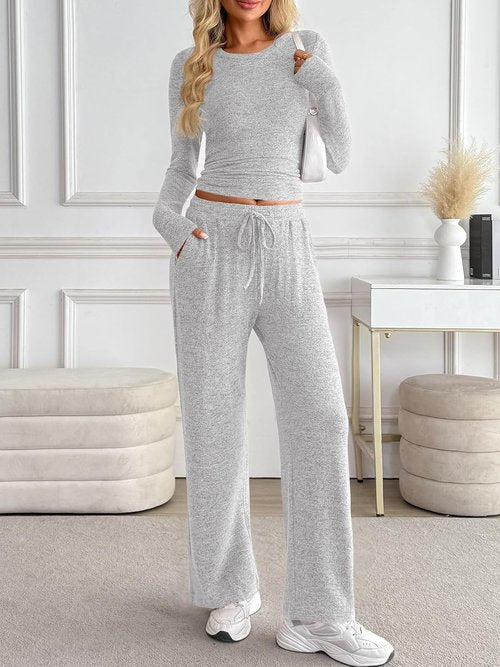 LILLUSORY Women's 2-Piece Lounge Set - Cozy Knit Sweater for Travel & Gym | Fall Fashion Outfit