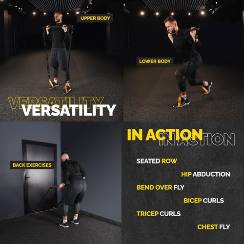 Tube Resistance Bands for Working Out Men and Women - Exercise Bands Resistance Bands Set, Resistance Band Bar, Handles, Ankle Straps, Foot Straps and Door Anchor, Tube Workout Bands (Yellow)