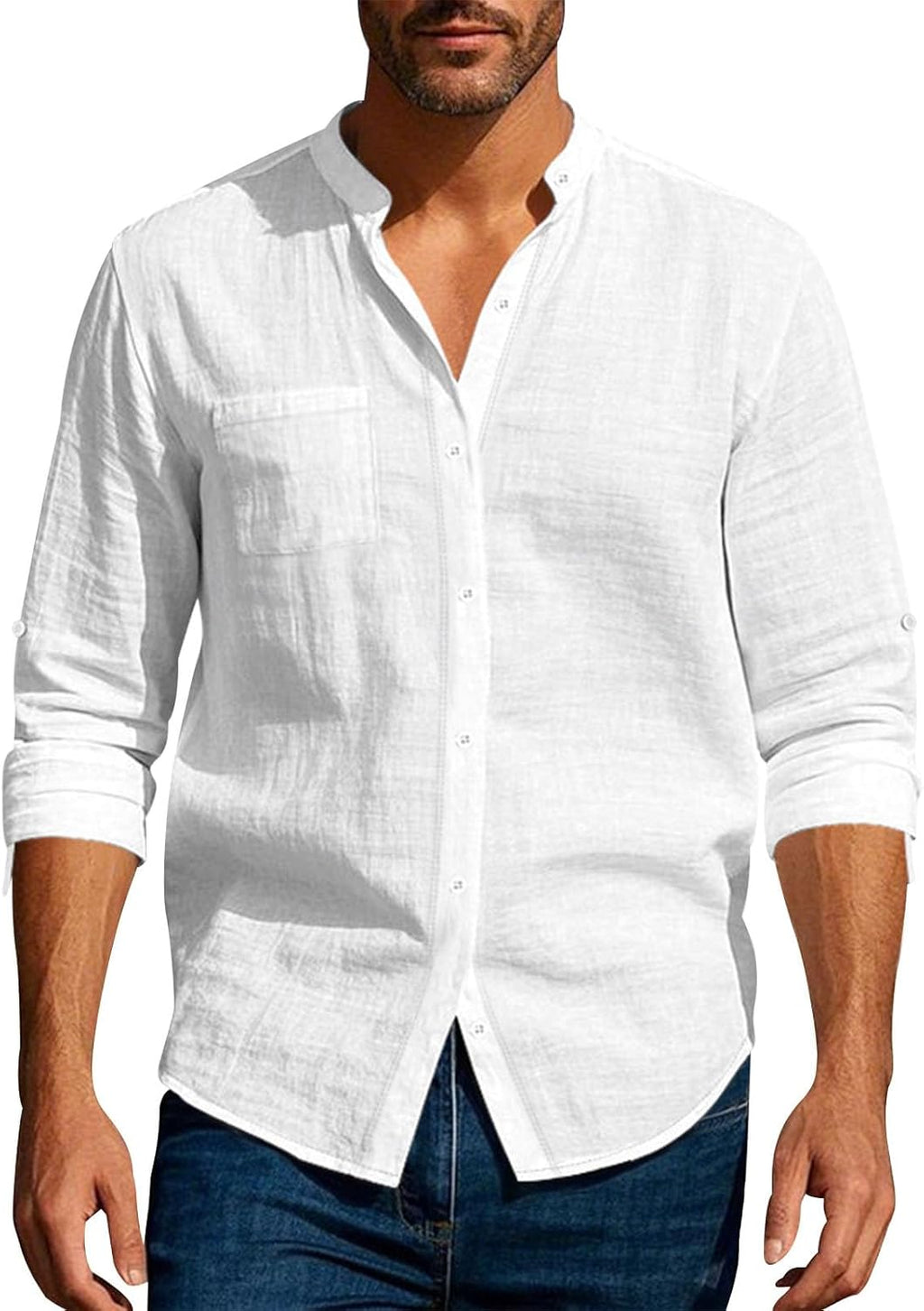 Skiennix Men's Long Sleeve Button-Down Shirt - Plus Size Casual Fit for Summer & Beach Activities