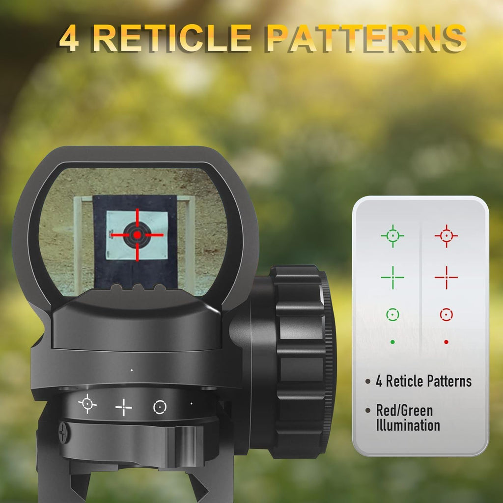Red Dot Sight - Red and Green Reflex Rifle Scope with 4 Reticles & 20mm Rail Mount