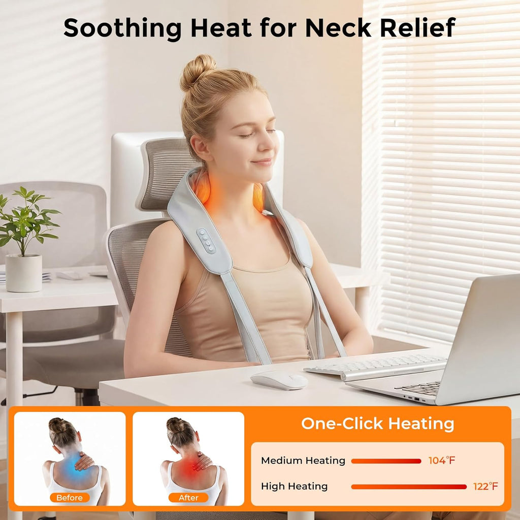 Skiennix Neck Massager - Shiatsu Heat Therapy for Pain Relief | Portable 6D Deep Tissue Massager (Gray)