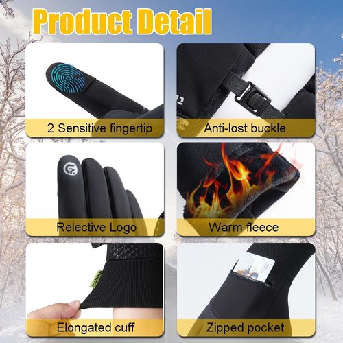 Yunkevivo Winter Gloves for Men Women Waterproof Glove,Touchscreen Gloves Thermal Snow Gloves for Running Cycling Driving (X-Large)