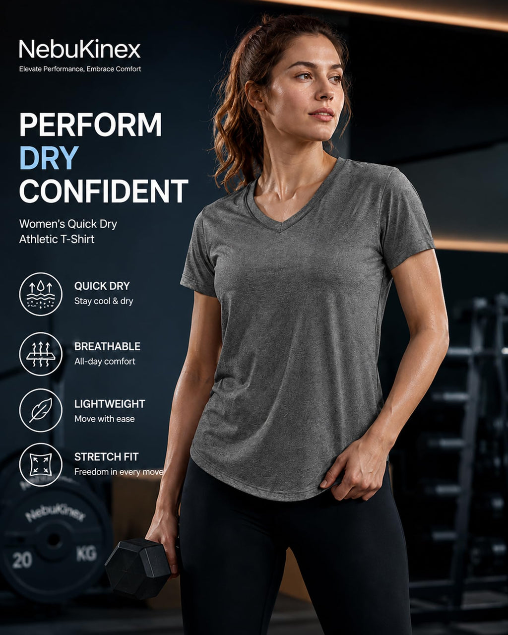 NebuKinex 6 Pack Workout Tops for Women Short Sleeve V-Neck Athletic T Shirts UV UPF 50+ Sun Protection Quick Dry Gym Running Yoga Tee-XL