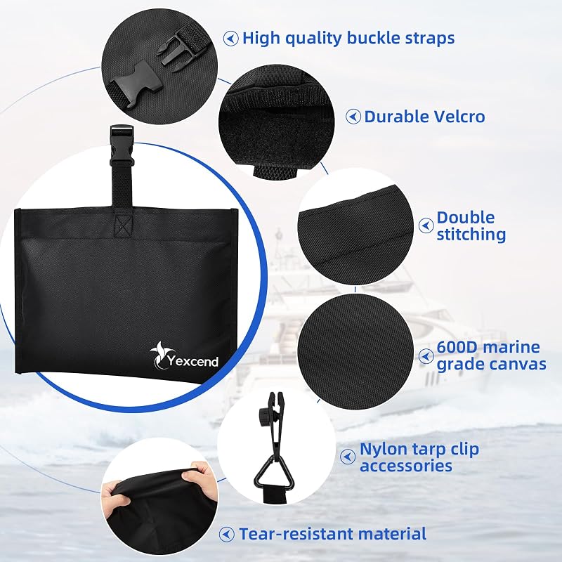 4 Pack Boat Cover Sand Bags Mooring Kit with Tarp Clips 600D Waterproof