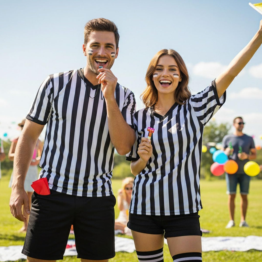 Skiennix Referee Shirt - 4-Piece Umpire Costume Set with Jersey, Flags & Whistle for Football Halloween