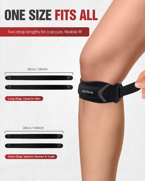 MitButy Patellar Tendon Support Strap with Silicone Pad (2 Pack) Adjustable Patella Knee Brace for Men, Women & Youth, Knee Protector Band & Relief Strap for Running, Sports & Daily Activities