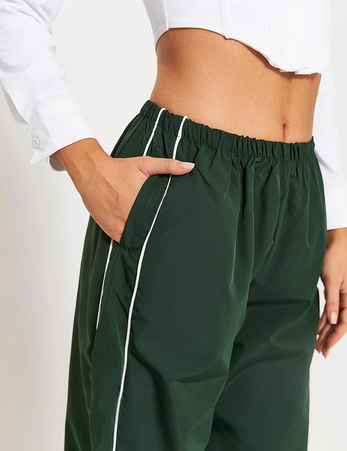 Springrain Women's Wide Leg Track Pants - Slouchy Stripe Detail Jogger Sweatpants with Pockets