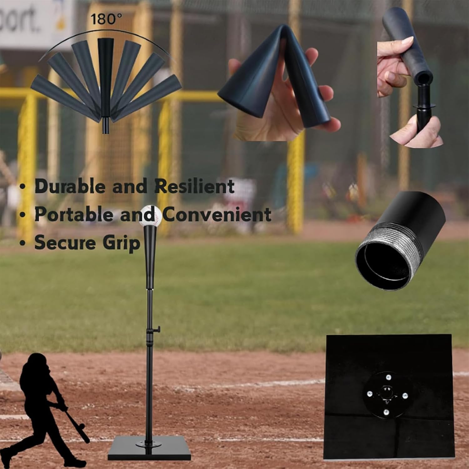 Skiennix Portable Batting Tee - Heavy Duty Adjustable Height 23.25"-35.5" for Kids & Youth Baseball/Softball