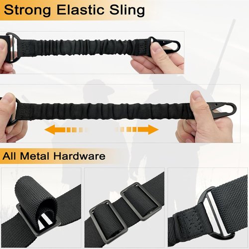 HK 2 Point Rifle Sling - Adjustable Length with Elastic Bungee & 2 Mlok QD Mounts for Hunting