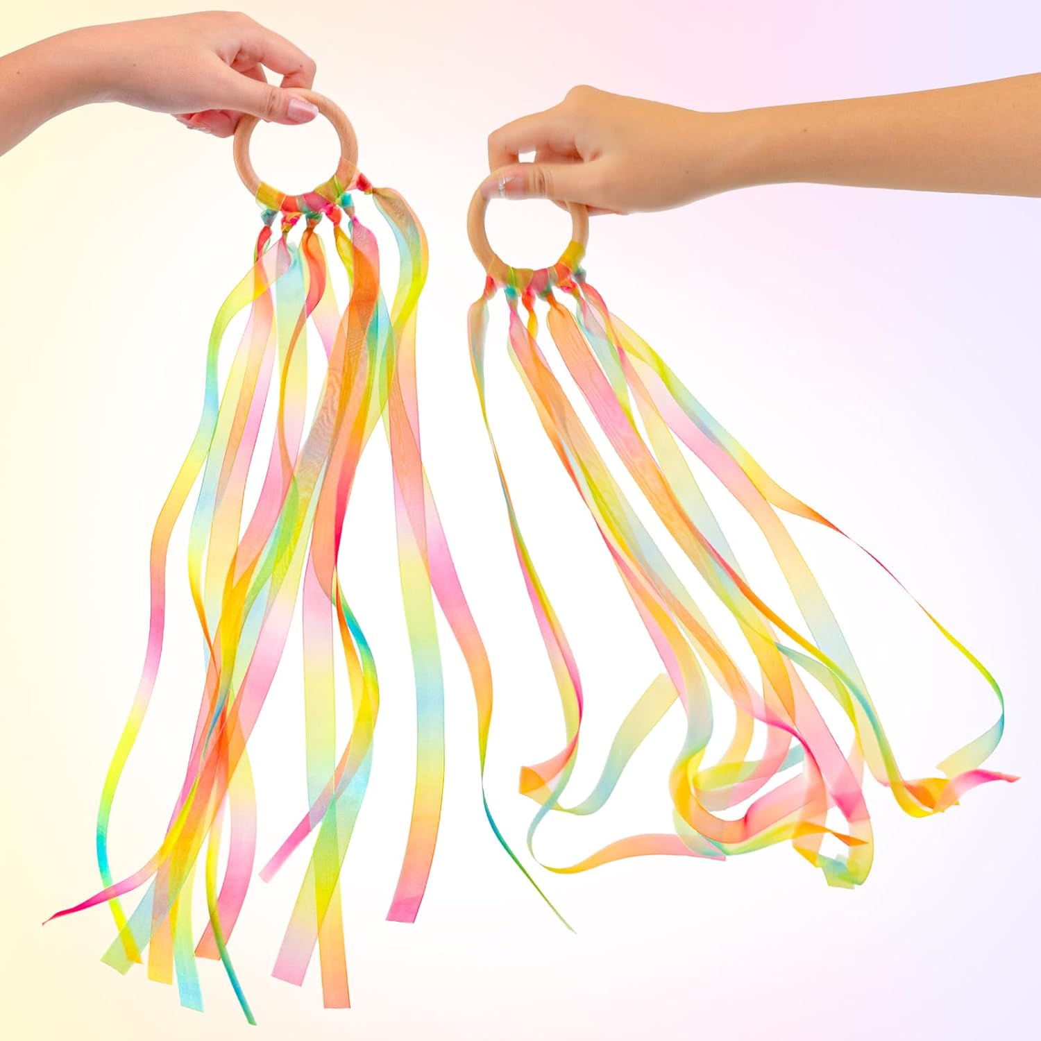 Skiennix Hand Kites - 2Pcs Colorful Dance Ribbons with Wood Ring for Gymnastics & Parties