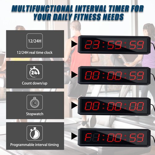 SMAHEAT Fitness Timer with Stopwatch Button, Suitable for School/exam/Home Exercise/Gym/Gym SMAHEAT Electronic Fitness Timer (1.5 inch six-Digit All-red)