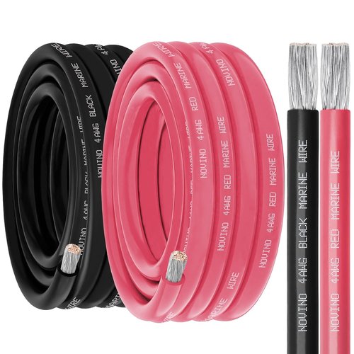 **4 Gauge Marine Wire - Oxygen-Free Tinned Copper Electrical Cable | 10FT Black & 10FT Red for Boats & Trailers**