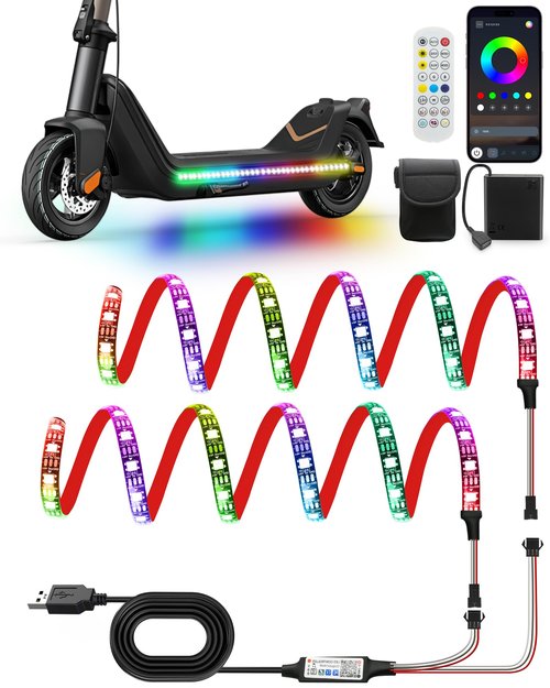 MINEXITY Led Lights for Scooter Night Riding, Remote & APP Controlled Colorful Skateboard Lights，Battery Operated Lights for Electric Bike 60 LEDs