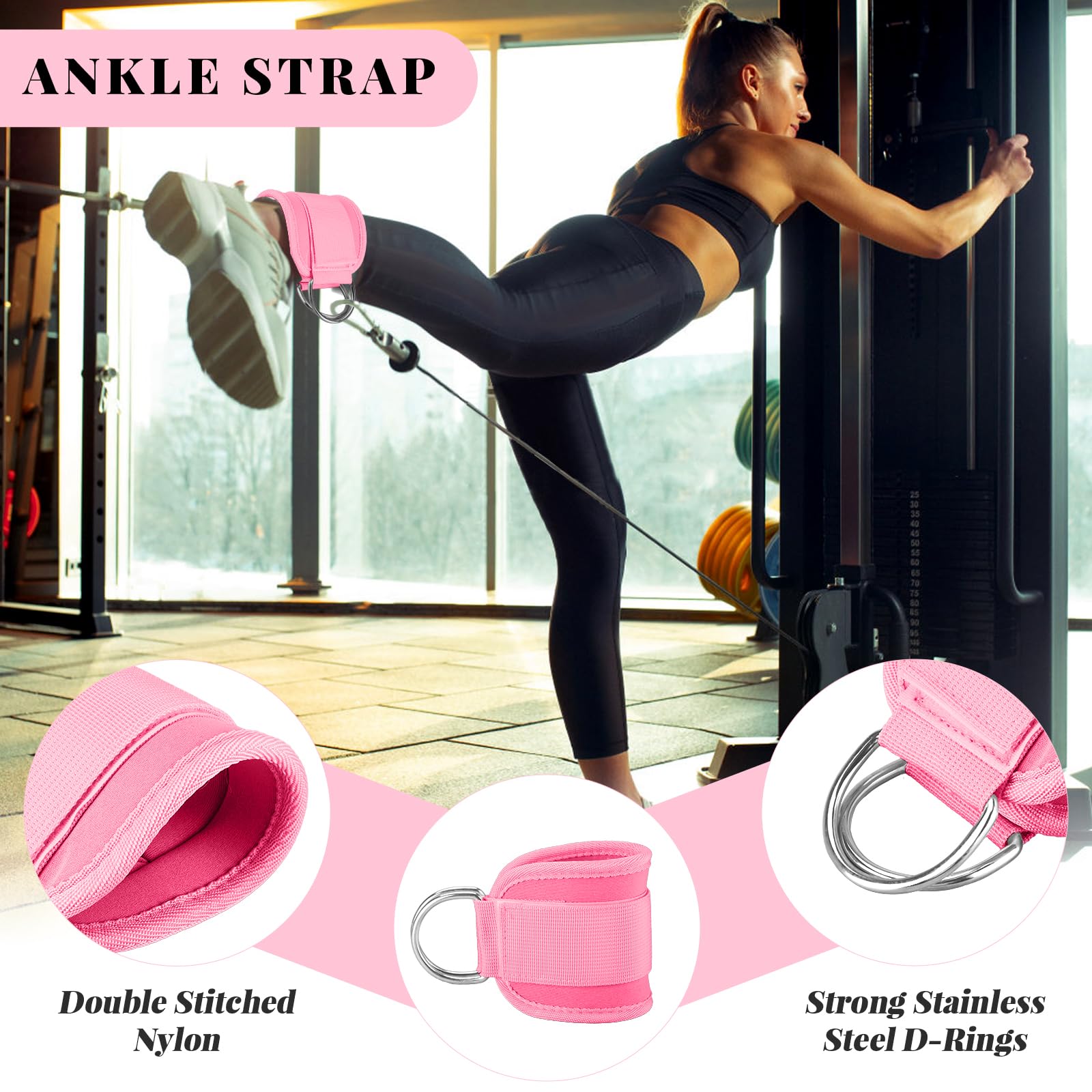 Barbell Pad Set,10 Pcs Barbell pads For Hip Thrust Squat & Lunges Support,With 2 Workout Ankle Straps, 2 Workout Gloves, 2 Gym Straps Weight Lifting, Resistance Bands,Olympic Bar Pad,Carry Bag (Pink, Medium-Gloves)