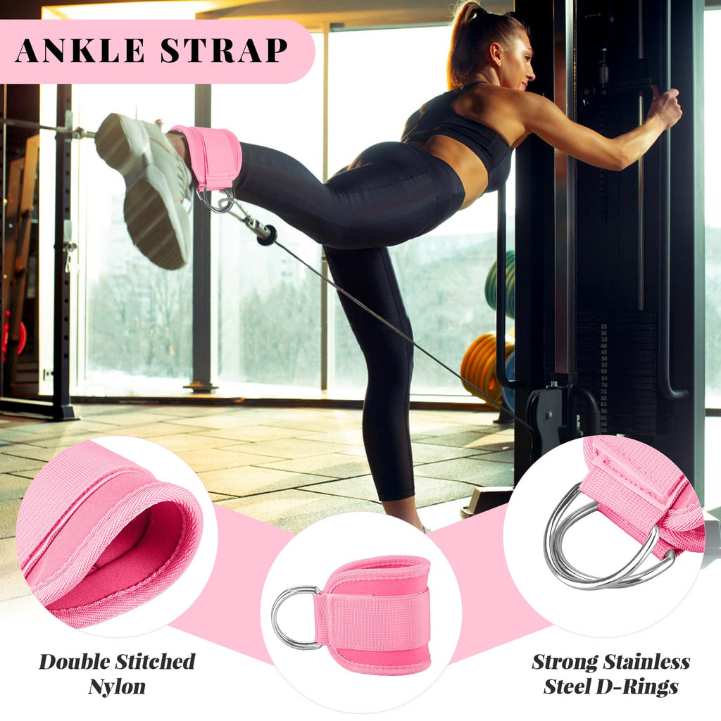 Roviutu Barbell Pad Set,6 Pcs Barbell Pads for Hip Thrust Squat & Lunges Support,with 2 Workout Ankle Straps, 2 Workout Gloves,Olympic Bar Pad and Carry Bag(Pink,Small-Gloves)