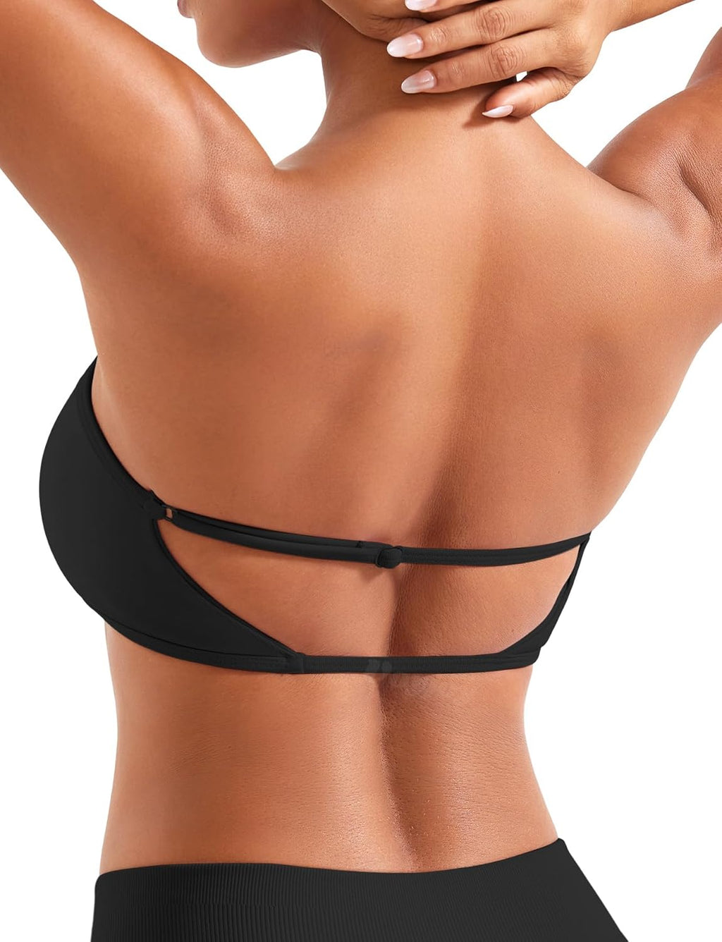 VOYJOY Backless Bandeau Bra - Adjustable Strapless Workout Top in Classic Black