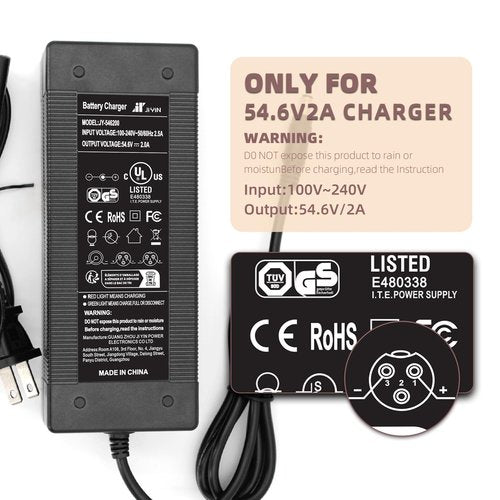 54.6V 2A Ebike Electric Scooter Charger for 48V Lithium Battery, 5 Adapter Plugs Fast Replacement Charger Compatible with Rad Power Bikes, Velotric, Heybike, Juiced, Ecotric - UL Listed