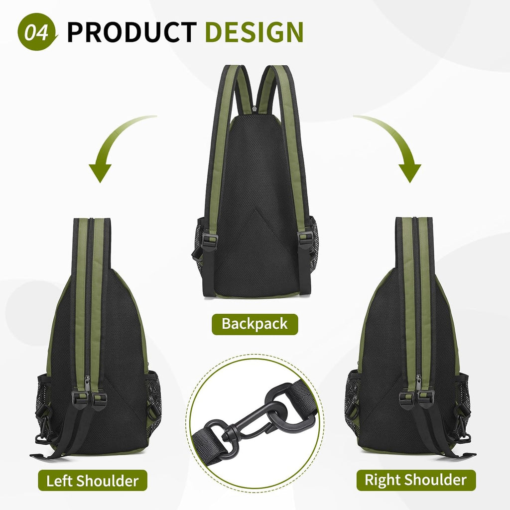 Skiennix Convertible Sling Bag - Lightweight Crossbody Backpack for 11" Tablet | Dark Green