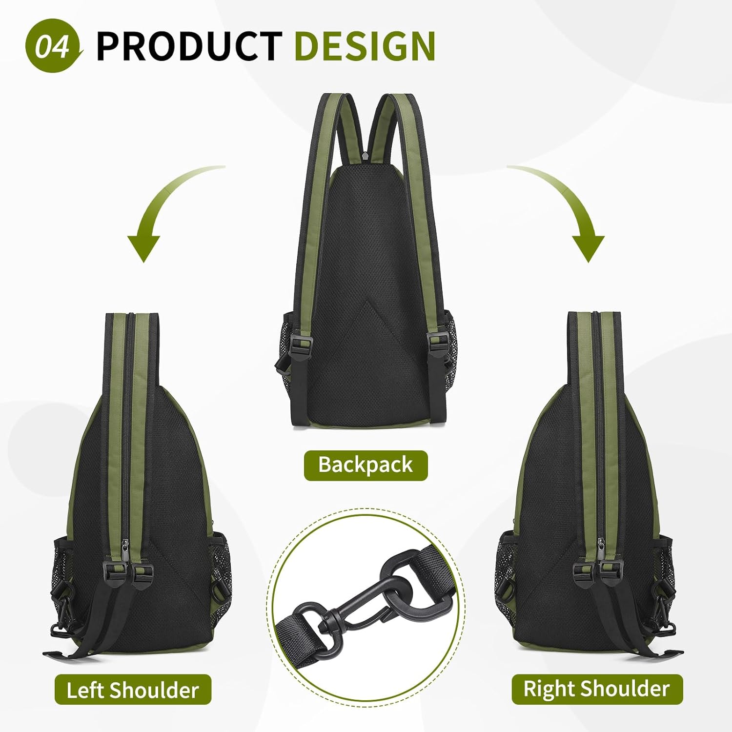 Skiennix Convertible Sling Bag - Lightweight Crossbody Backpack for 11" Tablet | Dark Green