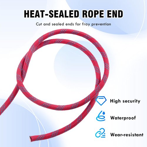 Hopeseily Static Climbing Rope, 1/2 Inch x 100ft Outdoor 48 Strands Polyester Rope for Rappelling Arborist Swing Rescue Safety Escape Hiking Camping Mountaineering Caving Emergency, Red