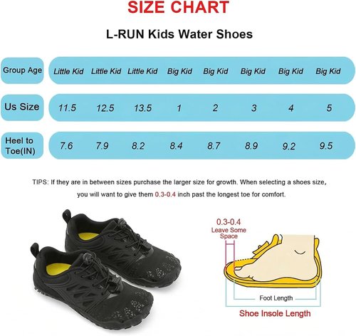 L-RUN Kids Water Shoes - Quick Dry Barefoot Sneakers for Beach & Pool | Non-Slip Outdoor Athletic Footwear
