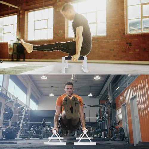 BESTWEI 1 Pair Wooden Parallettes Push Up Bars for Men, Strength Training Pushup Stands Handles for Home Calisthenics, Fitness, Floor Workouts Solid Wood with White Metal Bracket - Support 500 lbs