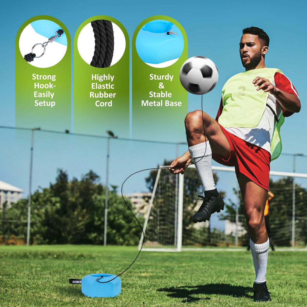 Hikeen Soccer Training Set with Metal Base Portable Solo Trainer Equipment with Rebound Ball-Popular Soccer Gift,Socce Skills Practice Aid for Outdoors Indoor Blue