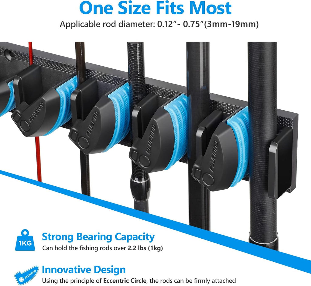 PLUSINNO Vertical Fishing Rod Holder - Wall Mounted Rack for Organized Fishing Gear | Black Finish