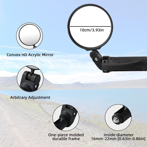 YISUGOOC 2 Pair Bike Mirror With Bike Bell 360° Adjustable HD Convex Bike Mirror Handlebar For Mount Mountain Road Bikes Motorcycle (2* Large Mirror + 1* Bell)