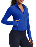 PINSPARK Cropped Workout Jacket for Women Light Weight Long Sleeve Yoga Track Jackets Full Zip Golf Sports Jacket with Pockets Royal Blue S
