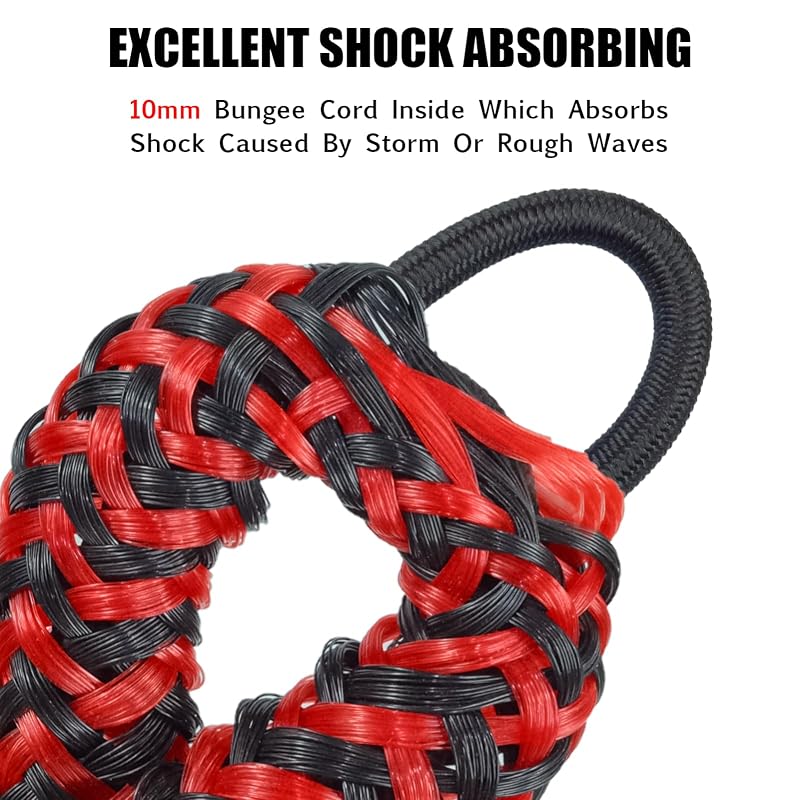 2 ft Bungee Dock Lines with 316 Stainless Snap Hooks – 2 Pack for Boat Mooring (Red & Black, 2 Feet) - Geelu