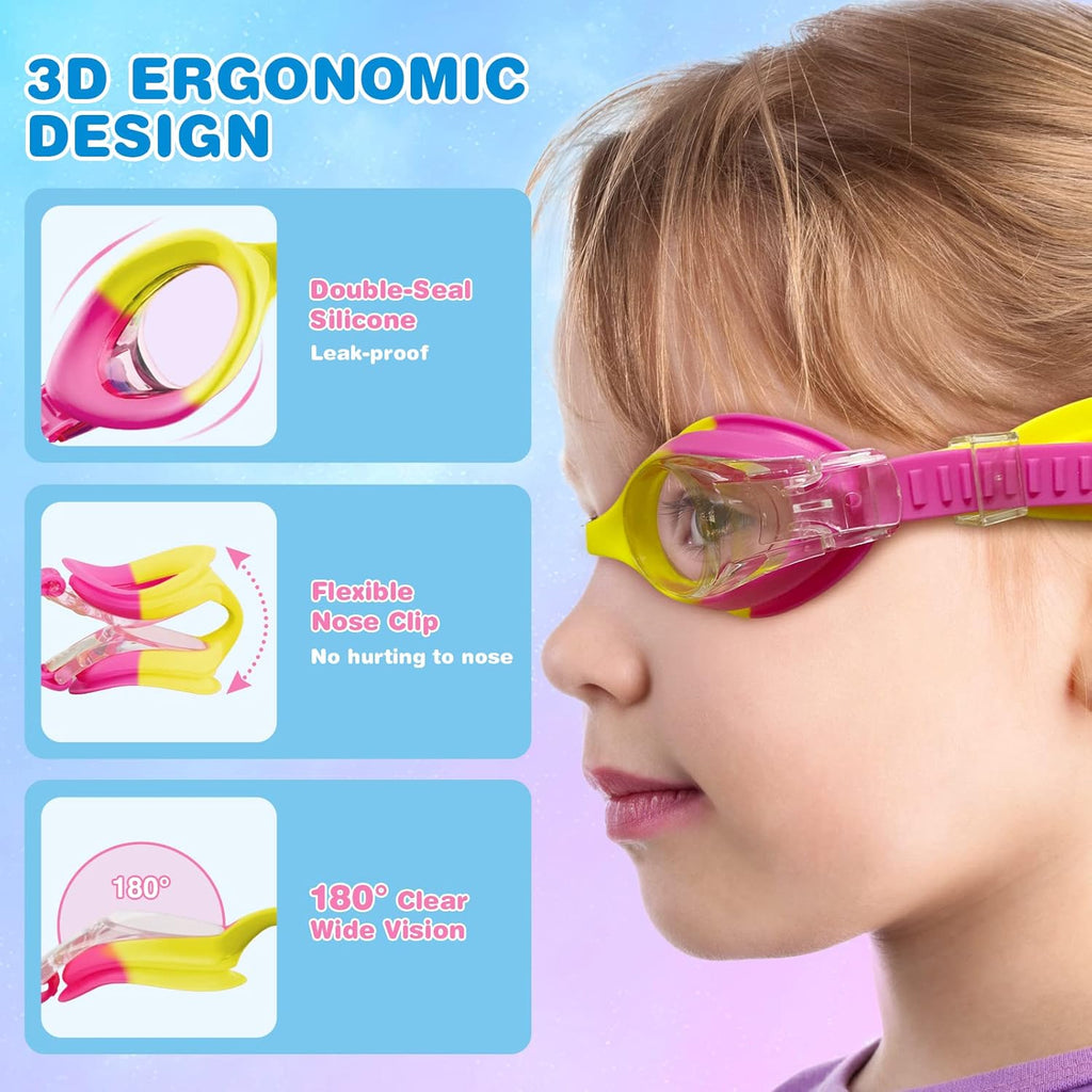Skiennix Kids Swim Goggles - Anti-Fog UV Protection for Ages 4-14 | Waterproof with Nose Clips & Earplugs