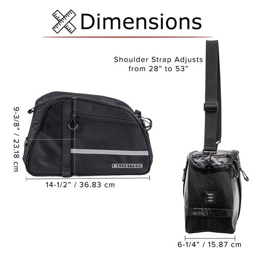 AlveyTech XL 12-Liter Bike Bag for Rear Rack on Bicycle - 12L Water Resistant Storage Trunk Bags for Bicycles, Cargo Carrier Mounts on Seat Post or Frame Racks on Back of Bikes, with Shoulder Strap