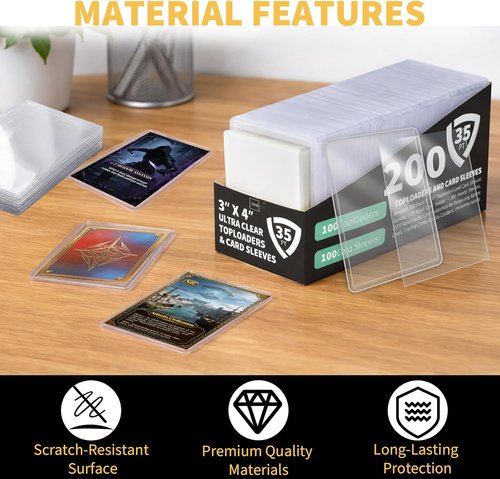 Binditek 200-Pack Card Protectors - 100 Rigid 35PT & 100 Penny Sleeves for Sports & Trading Cards