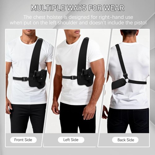 AIKATE Shoulder Holster - Universal Chest Holster for 9mm Pistols with Magazine Pouch | Fits Glock, Sig, S&W